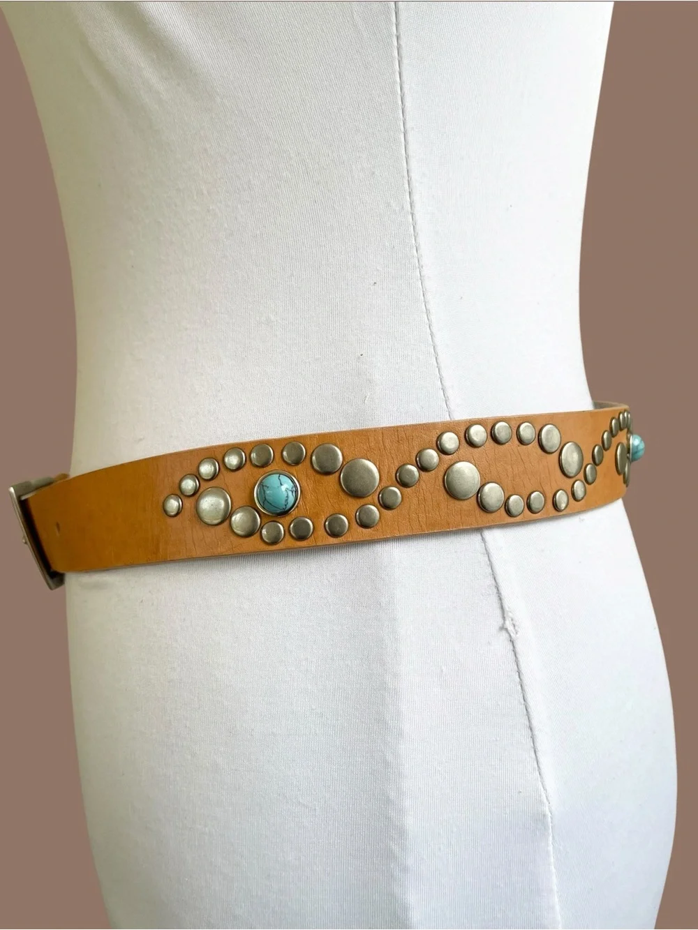 Steve Madden Western Southwestern Boho Studded Turquoise Leather Belt Size M